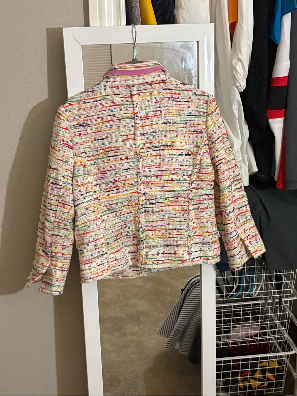 Tibi Confetti tweed jacket Cream Multicolor ribbon weave with Pink Trim 2010ish - Picture 5 of 5